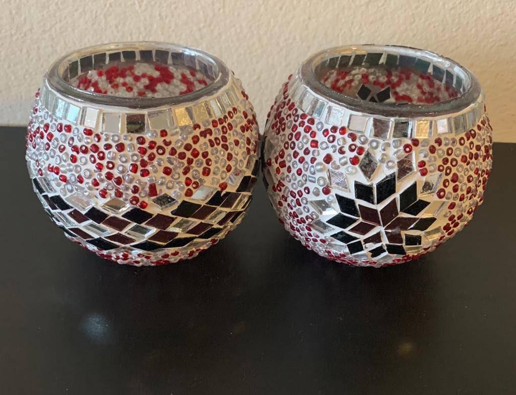 MOSAIC GLASS CANDLE Holders/ Glass votive candle holder/ Brass Votive Candle Holder