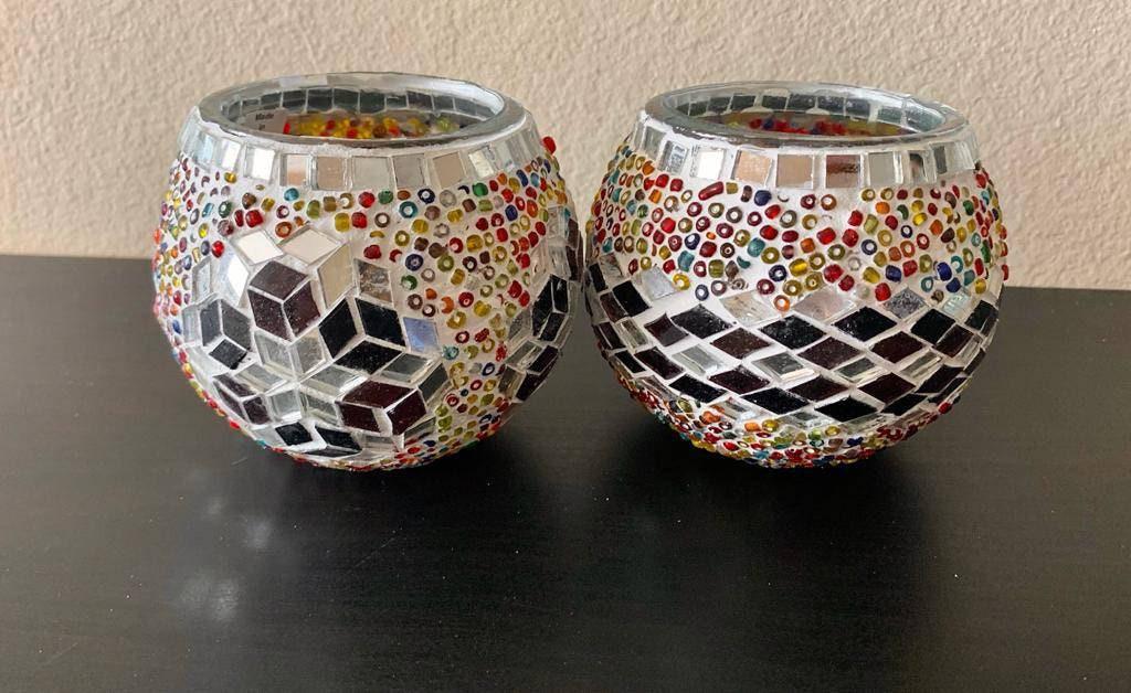 MOSAIC GLASS CANDLE Holders/ Glass votive candle holder/ Brass Votive Candle Holder