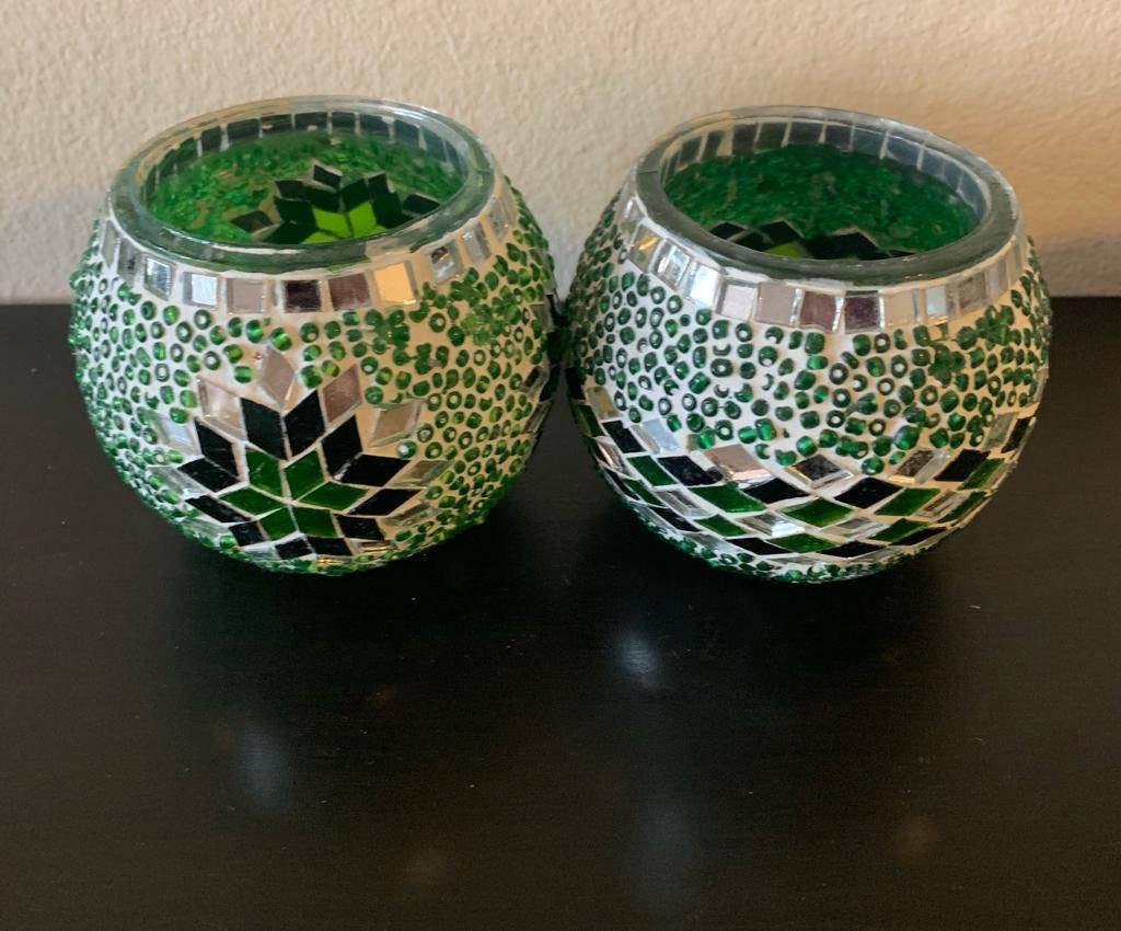 MOSAIC GLASS CANDLE Holders/ Glass votive candle holder/ Brass Votive Candle Holder