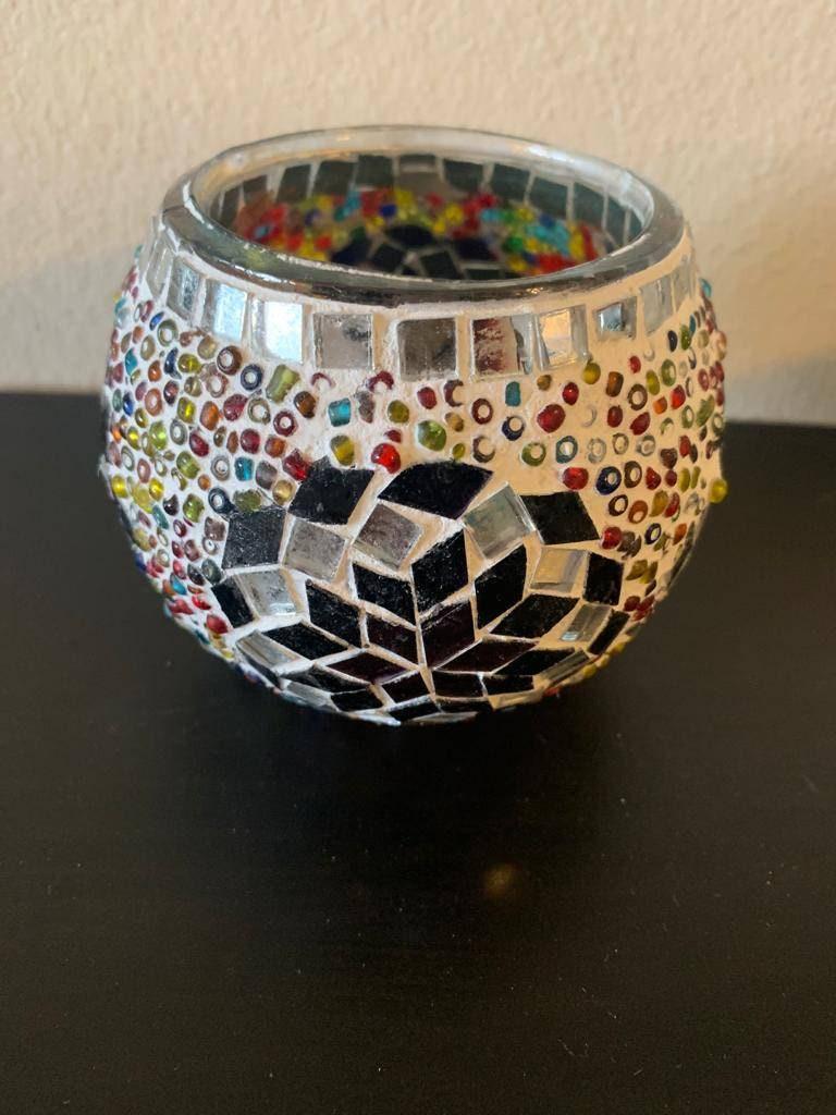 MOSAIC GLASS CANDLE Holders/ Glass votive candle holder/ Brass Votive Candle Holder