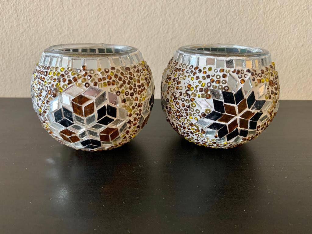 MOSAIC GLASS CANDLE Holders/ Glass votive candle holder/ Brass Votive Candle Holder