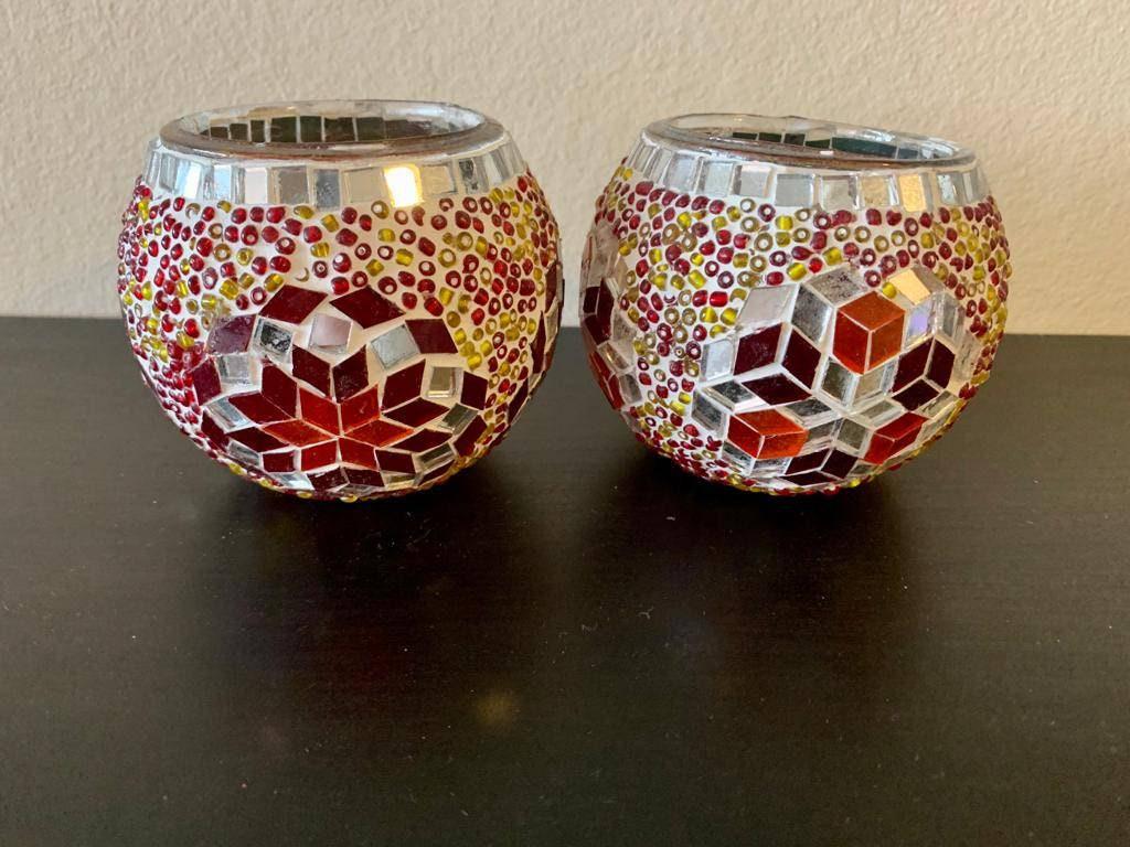 MOSAIC GLASS CANDLE Holders/ Glass votive candle holder/ Brass Votive Candle Holder