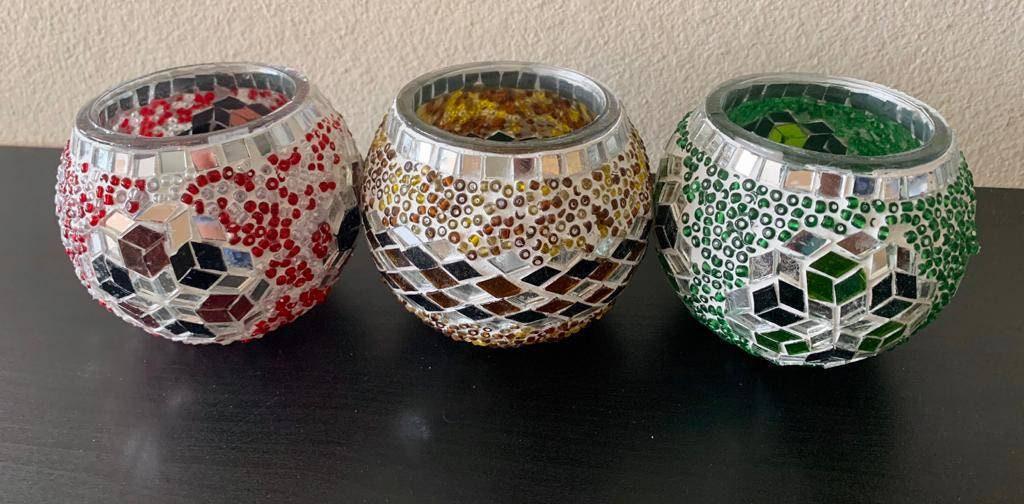 MOSAIC GLASS CANDLE Holders/ Glass votive candle holder/ Brass Votive Candle Holder