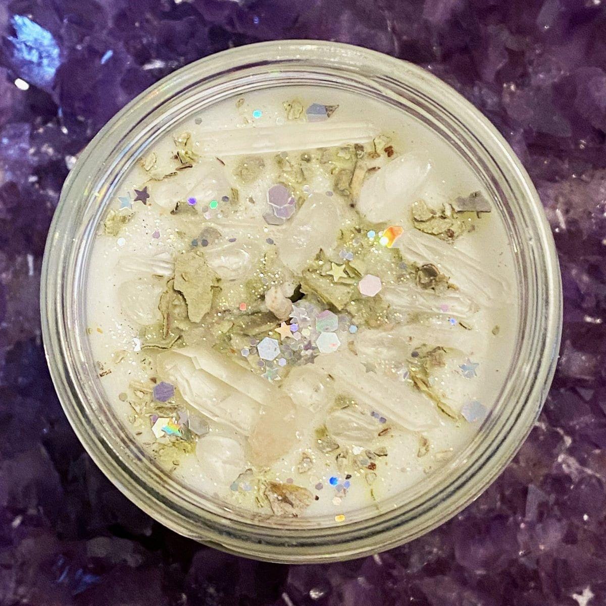 CHAKRA CANDLE w/Hidden CRYSTAL Inside/Herbal Candle w/Amethyst Candle/Love Potion/Protection/Happy Birthday Candle/Moon Candle/Jar Candle